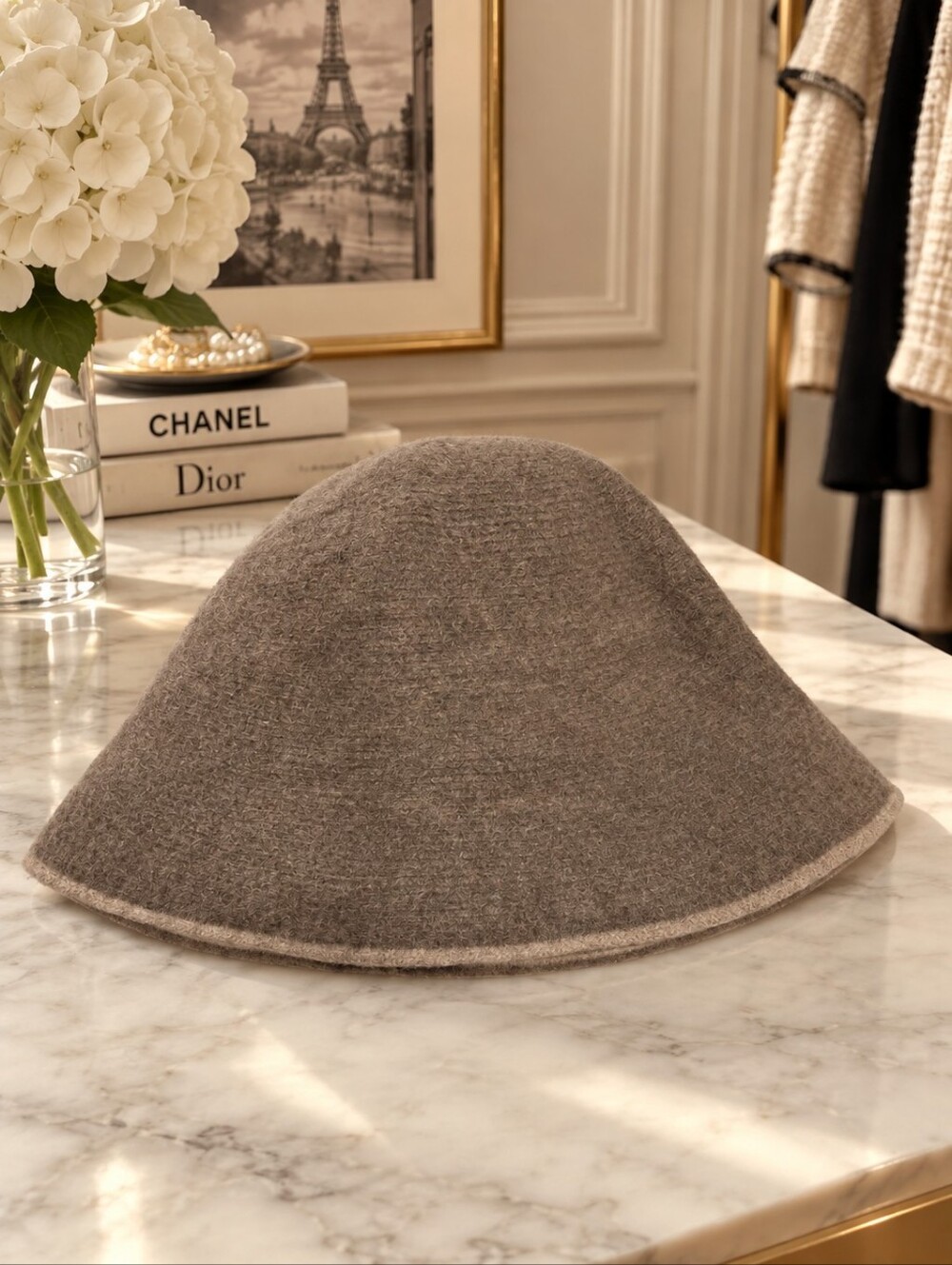 Zara Taupe Wool Blend Bucket Hat Neutral Gray Brown Minimalist Chic